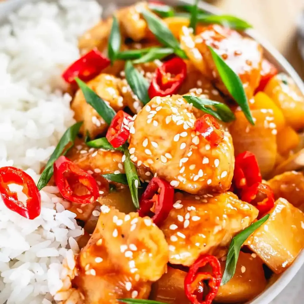 SWEET SOUR CHICKEN + RICE