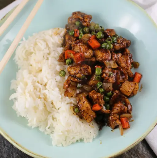 BLACK PEPPER CHICKEN + RICE