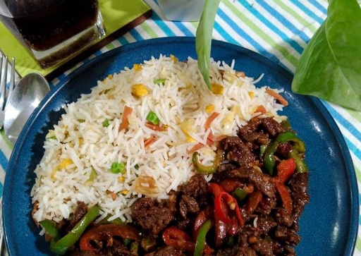 DRY CHILI BEEF + RICE