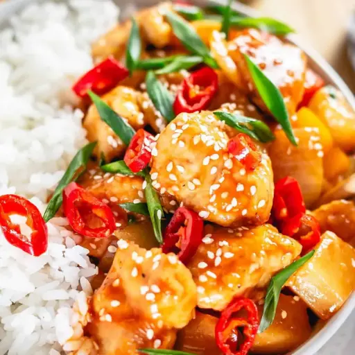SWEET SOUR CHICKEN + RICE